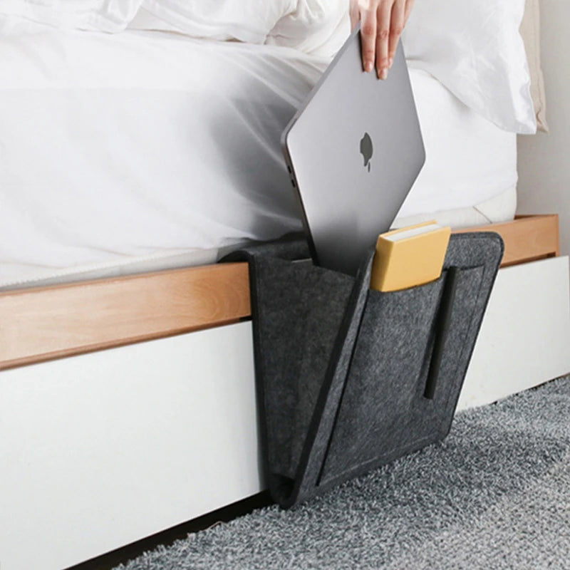 Felt Bedside Storage Bag Pouch Bed Desk Bag Sofa TV Remote Control Hanging Caddy Couch Storage Organizer Bed Holder Pockets